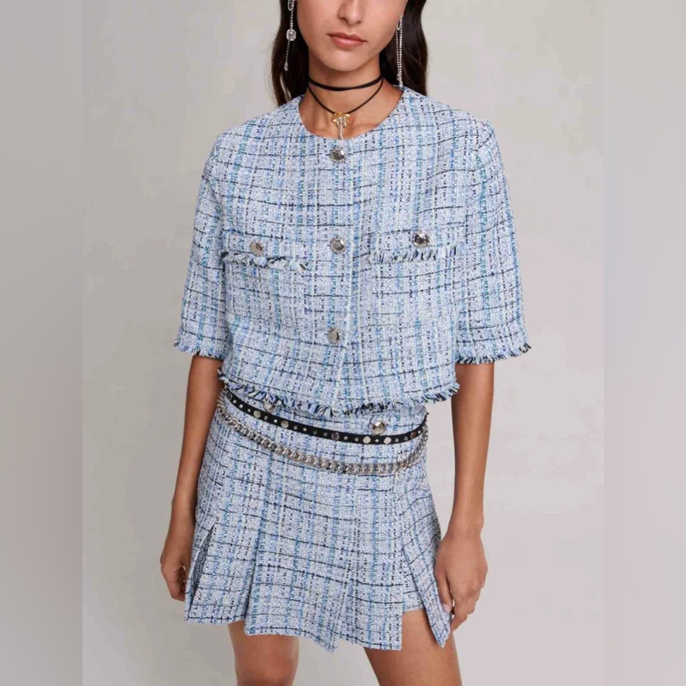 Maje Tweed Short pleated skirt